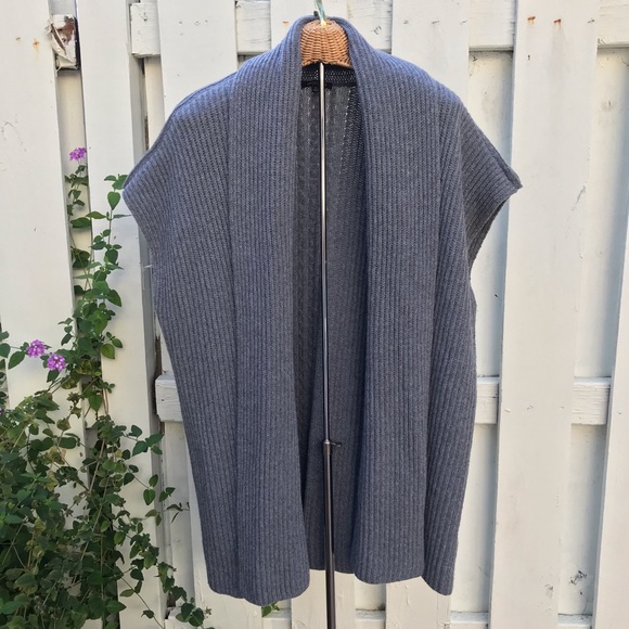 Lafayette 148 New York Sweaters - Lafayette 148 New York Ribbed Knit Sleeveless Cardigan Wool Cashmere Gray Medium